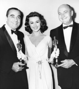 Editing and Special Effects includes sources such as the Academy of Motion Picture Arts and Sciences’ oral history with Ralph E. Winters, left, shown with fellow editor John D. Dunning being presented with their Oscars for editing Ben-Hur (1959). Bison Archives 