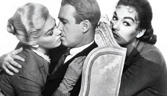 Kim-Novak-and-Jimmy-Stewart Kim Novak (in two roles) and Jimmy Stewart in “Vertigo.”