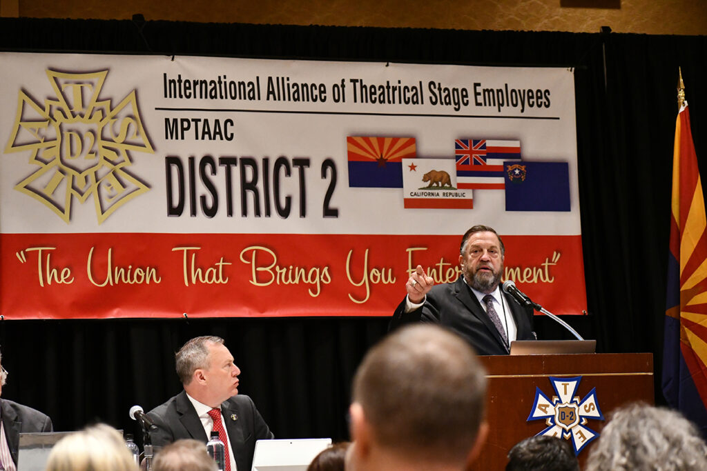 International President Matthew D. Loeb addresses the convention. Photo by F. Hudson Miller.